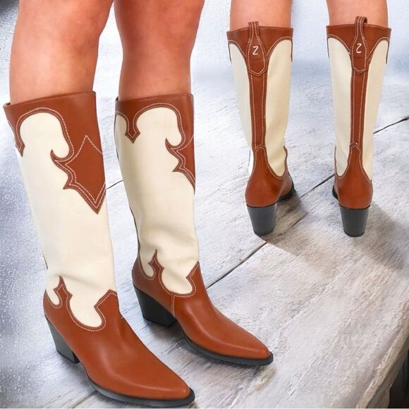Zodiac Shoes - Zodiac Brown/Plaster Western Tall Boots NEW Size 10